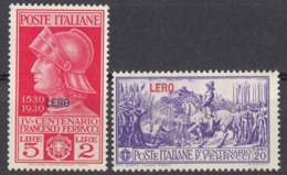 LERO, ISOLE ITALIANE DELL'EGEO - 1930 - Lotto Di 2 Valori Nuovi MH: Unificato 12 E 16. - Ägäis (Lero)