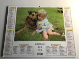 Calendrier Almanach Des P.T.T AIN  - 1970 - Chatons / Confidences (Enfant & Chien) - Grand Format : 1961-70