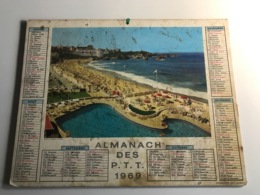 Calendrier Almanach Des P.T.T RHONE - 1969 - Couchevel / La Plage, Biarritz - Grand Format : 1961-70