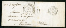 1859 C-à-d "ST PIERRE MARTINIQUE 27/10/59" Sur Env. Avec Son Texte, Adressée En France Avec La Taxe Tampon "6" - Storia Postale