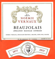 étiquette + Collerette De Vin De Beaujolais 1977 Noémie Vernaux à Beaune - 75 Cl - Beaujolais