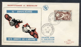 St Pierre & Miquelon 1958 Human Rights FDC - Lettres & Documents