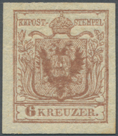 Österreich: 1850, 6 Kreuzer Rostbraun, Handpapier Type I C, Oben Und Rechts Breitrandig, Links Und U - Brieven En Documenten