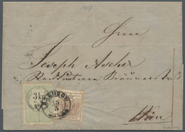Österreich: 1850/1854, Wappenzeichnung 6 Kreuzer Braun In MISCHFRANKATUR Mit 3 Kreuzer Grün STEMPELM - Brieven En Documenten