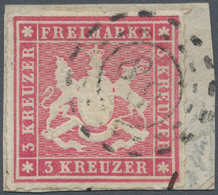 Württemberg - Stempel: 1865, 3 Kr Karminrosa, Entwertet Mit Bayerischem Offenem Mühlradstempels "88" - Andere & Zonder Classificatie