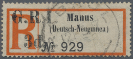 Deutsch-Neuguinea - Britische Besetzung: 1916, Einschreibzettel "Manus | (Deutsch-Neuguinea) | No 92 - Deutsch-Neuguinea
