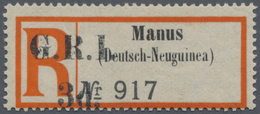 Deutsch-Neuguinea - Britische Besetzung: 1916, Einschreibzettel "Manus | (Deutsch-Neuguinea) | No 91 - Deutsch-Neuguinea