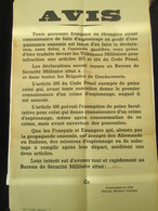 62 - AVIS Sécurité Militaire Française ARRAS - Déclarer Faits D' Espionnage Ou Sabotage - Historical Documents