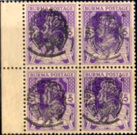 BIRDS-PEACOCKS-OVERPRINT-OCCUPATION STAMPS-PRE DECIMAL-3p-BURMA-IInd WORLD WAR-TYPE # 2-BLOCK OF 4-MNH-BURMA-H-624 - Peacocks