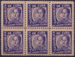 1937-346 CUBA REPUBLICA 1937 Ed.310 3c LM COLOMBIA WRITTER & ARTIST. ESCRITORES Y ARTISTAS BLOCK 6 - Ungebraucht