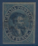 Canada Jacques Cartier N°8 Oblitéré 10 Pence Bleu Très Frais & TTB Signé Calves - Gebraucht