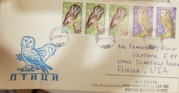 O) 1993 BULGARIA. OWLS - TYTO ALBA - AEGOLIUS FUNEREUS, TO FLORIDA - USA - Storia Postale