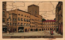 Mühldorf Am Inn, Hauptstrasse Mit Stadtturm, Steindruck AK, Um 1920 - Muehldorf