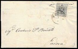 1850 - 10 Cent. Nero, Carta A Mano (2), Perfetto E Con Grandi Margini, Isolato Su Sovracoperta Di Le... - Lombardy-Venetia