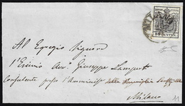 1855 - 10 Cent. Nero, Carta A Mano (2), Perfetto, Isolato Su Sovracoperta Di Lettera Da Milano 28/9 ... - Lombardo-Veneto