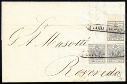 1850 - 10 Cent. Grigio Argento, I Tiratura (2a), Striscia A Seggiola Di Tre, Un Esemplare Del I Sott... - Lombardy-Venetia