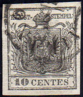 1850 - 10 Cent. Grigio Nero, Senza Punto Dopo Cent (2c/h), Minimo Punto Di Assottigliamento, Usato A... - Lombardo-Vénétie