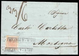 1852 - 15 Cent. Rosa, II Tipo, Carta A Mano (5), Perfetto, Su Lettera Da Milano 7/8/1852, Doppio Ann... - Lombardo-Vénétie