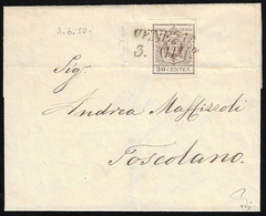 1850 - 30 Cent. Bruno, I Tiratura (7a), Lieve Piega Orizzontale, Su Sovracoperta Di Lettera Da Venez... - Lombardije-Venetië