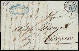 1853 - 45 Cent. Azzurro Ardesia, II Tipo, Carta A Mano, Bella Varietà Di Clichè (11), Ritagliato Lil... - Lombardije-Venetië