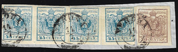 1855 - 45 Cent. Azzurro, III Tipo, Carta A Mano, Quattro Esemplari, 30 Cent. Bruno Lillaceo, II Tipo... - Lombardy-Venetia