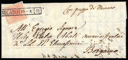 1851 - 15 Cent. Rosso Vermiglio, I Tipo, Carta A Coste Verticali (14), Perfetto, Su Lettera Da Milan... - Lombardije-Venetië