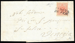 1851 - 15 Cent. Rosso Vermiglio, I Tipo, Carta A Coste Verticali (14), Perfetto, Su Lettera Da Padov... - Lombardije-Venetië