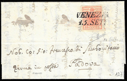 1851 - 15 Cent. Rosso Vermiglio, I Tipo, Carta A Coste Verticali (14), Perfetto, Su Lettera Da Venez... - Lombardo-Venetien