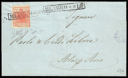 1851 - 15 Cent. Rosso Vermiglio Intenso, I Tipo, Carta A Coste Verticali, Randruck  A Destra (14b), ... - Lombardo-Vénétie