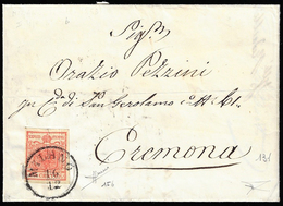 1853 - 15 Cent. Rosso Vermiglio Intenso, II Tipo, Carta A Coste Verticali (15b), Perfetto, Su Letter... - Lombardije-Venetië