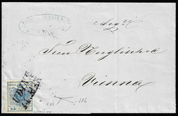 1853 - 45 Cent. Azzurro Ardesia, Carta A Coste Verticali (17b), Perfetto, Su Sovracoperta Di Lettera... - Lombardije-Venetië