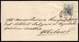1857 - 10 Cent. Nero, Carta A Macchina (19), Perfetto, Isolato Su Sovracoperta Di Lettera Da Milano ... - Lombardy-Venetia