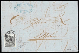 1858 - 10 Cent. Nero, Carta A Macchina (19), Perfetto, Isolato Su Lettera Da Milano 11/5/1858 Per Ci... - Lombardo-Vénétie