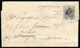 1858 - 10 Cent. Nero, Carta A Macchina (19), Perfetto, Isolato Su Sovracoperta Di Lettera Da Milano ... - Lombardy-Venetia