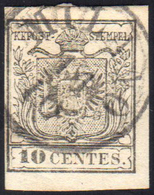 1854 - 10 Cent. Grigio, Carta A Macchina (19b), Ottimo Stato, Usato A Milano 11/10. Rara Tinta. Cert... - Lombardo-Vénétie