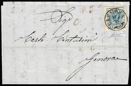 1856 - 45 Cent. Azzurro, Carta A Macchina (22), Perfetto, Su Sovracoperta Di Lettera, Senza Lembi La... - Lombardije-Venetië