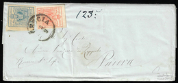 1857 - 45 Cent. Azzurro, 15 Cent. Rosa Vermiglio, Entrambi Carta A Macchina (22,20c), Perfetti, Su L... - Lombardije-Venetië