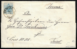 1858 - 45 Cent. Azzurro, Carta A Macchina (22), Perfetto, Su Sovracoperta Di Lettera Da Verona 8/4/1... - Lombardije-Venetië