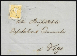 1859 - 2 Soldi Giallo, I Tipo (23), Perfetto, Isolato Su Circolare Da Venas 7/10/1859 A Vigo. Rara C... - Lombardy-Venetia