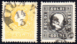 1858 - 2 Soldi Giallo Vivo, 3 Soldi Nero Grigio, Entrambi I Tipo (23a, 24a), Usati, Perfetti. Belli!... - Lombardy-Venetia