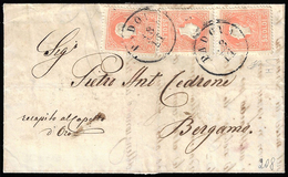 1858 - 5 Soldi Rosso Chiaro, I Tipo (25a), Tre Esemplari, Perfetti, Su Lettera Da Padova 18/11/1858 ... - Lombardije-Venetië