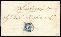 1858 - 15 Soldi Azzurro, I Tipo (27), Perfetto, Su Sovracoperta Di Lettera Da Cremona 13/11/1858 Per... - Lombardy-Venetia