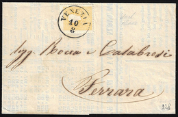 1861 - 2 Soldi Giallo Vivo, II Tipo (28a), Perfetto, Isolato Su Circolare Da Venezia 10/8/1861 A Fer... - Lombardo-Vénétie