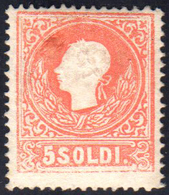 1859 - 5 Soldi Rosso, II Tipo, Stampa Evanascente In Basso (30), Gomma Integra, Perfetto, Stampa Leg... - Lombardije-Venetië