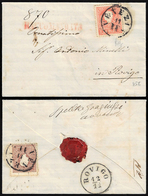 1859 - 5 Soldi Rosso E, Al Verso, 10 Soldi Bruno, Entrambi II Tipo (30,31), Perfetti, Su Busta Racco... - Lombardo-Venetien