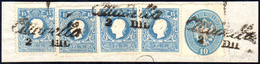 1863 - 15 Soldi Azzurro, II Tipo, Quattro Esemplari, 10 Soldi Azzurro, Dent. 14 (32,39), Perfetti, U... - Lombardy-Venetia