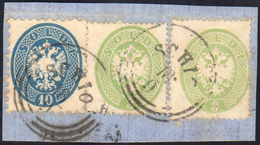 1863 - 3 Soldi Verde, Dent. 14, Due Esemplari Di Formato Verticale Diverso, Uno Con 17 Denti, L'altr... - Lombardije-Venetië