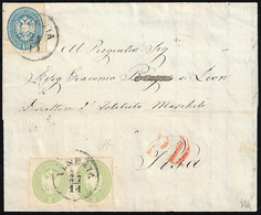 1863 - 3 Soldi Verde, Due Esemplari, 10 Soldi Azzurro, Tutti Dent. 14 (37,39), Ottimo Stato, Su Lett... - Lombardo-Venetien