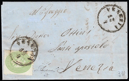 1864 - 3 Soldi Verde, Dent. 14 (37), Perfetto, Isolato Su Lettera Da Venezia 17/4/1864 Per Ciità. Ce... - Lombardo-Venetien