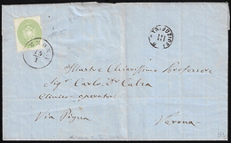 1864 - 3 Soldi Verde, Dent. 14 (37), Perfetto, Isolato Su Lettera Da Verona 15/1/1864 Per Città. Fer... - Lombardo-Venetien